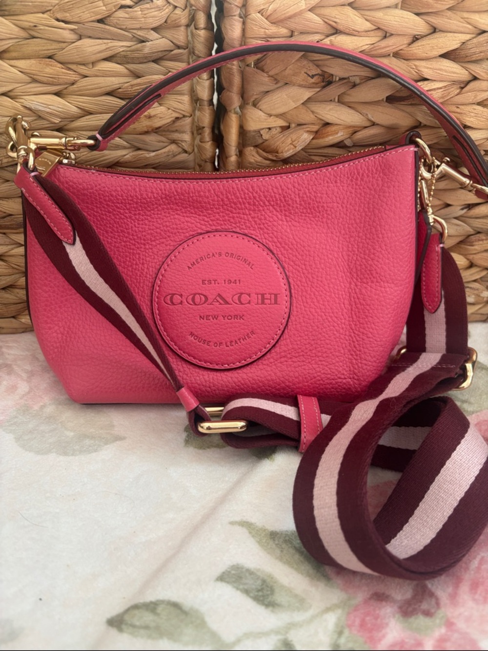Coach Dempsey Patch Fuchsia Pebbled Leather Convertible Bag